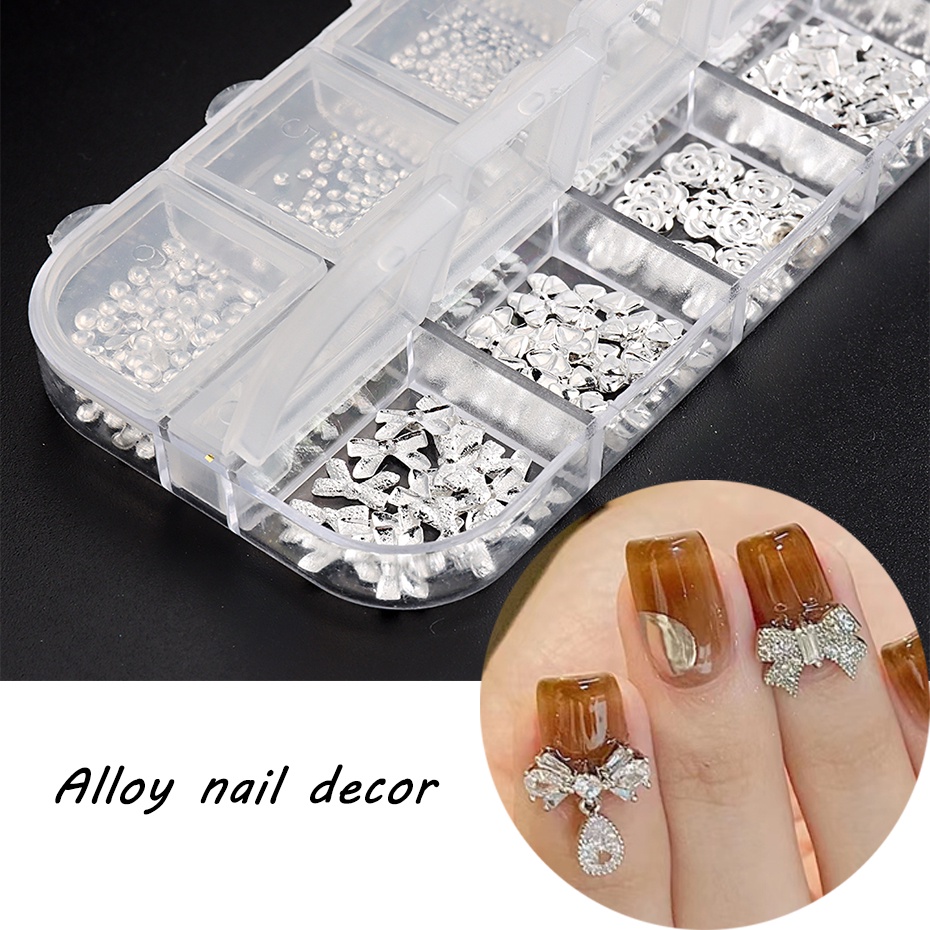 Hạt Đá 3D Bằng Hợp Kim Màu Vàng / Bạc Hình Nơ / Trái Tim Dùng Trang Trí Móng Tay Nghệ Thuật DIY