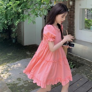 Đầm Công Chúa Mùa Hè Tay Cộc Phồng Cổ Tròn Ngọt Ngào Dễ Thương Cho Nữ