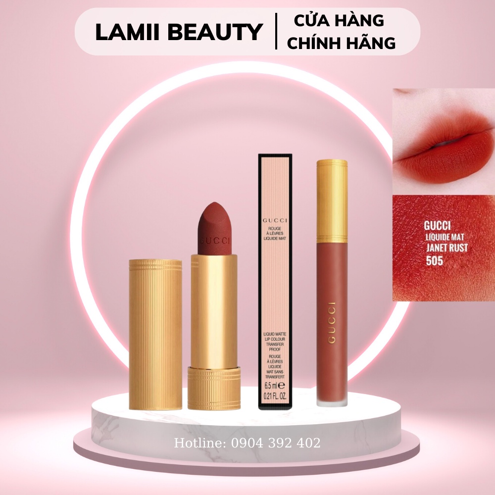 CHÍNH HÃNG - Son thỏi/ son kem lì GUCCI Rouge À Lèvres Mat Lipstick Màu 505 Janet Rust LAMII BEAUTY