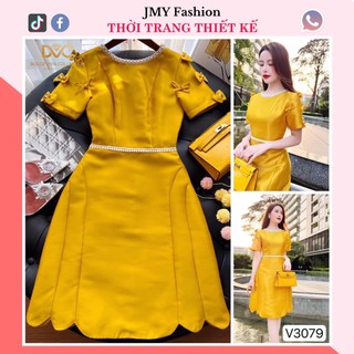 V3079 Váy vàng tafta [kèm video SP] đầm vàng dáng A sang chảnh - DVC&ACC