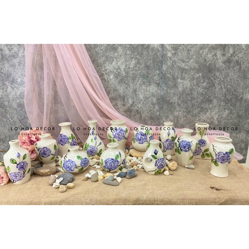 Lọ hoa mini trang trí decor hoa tím cực xinh gốm sứ Bát Tràng