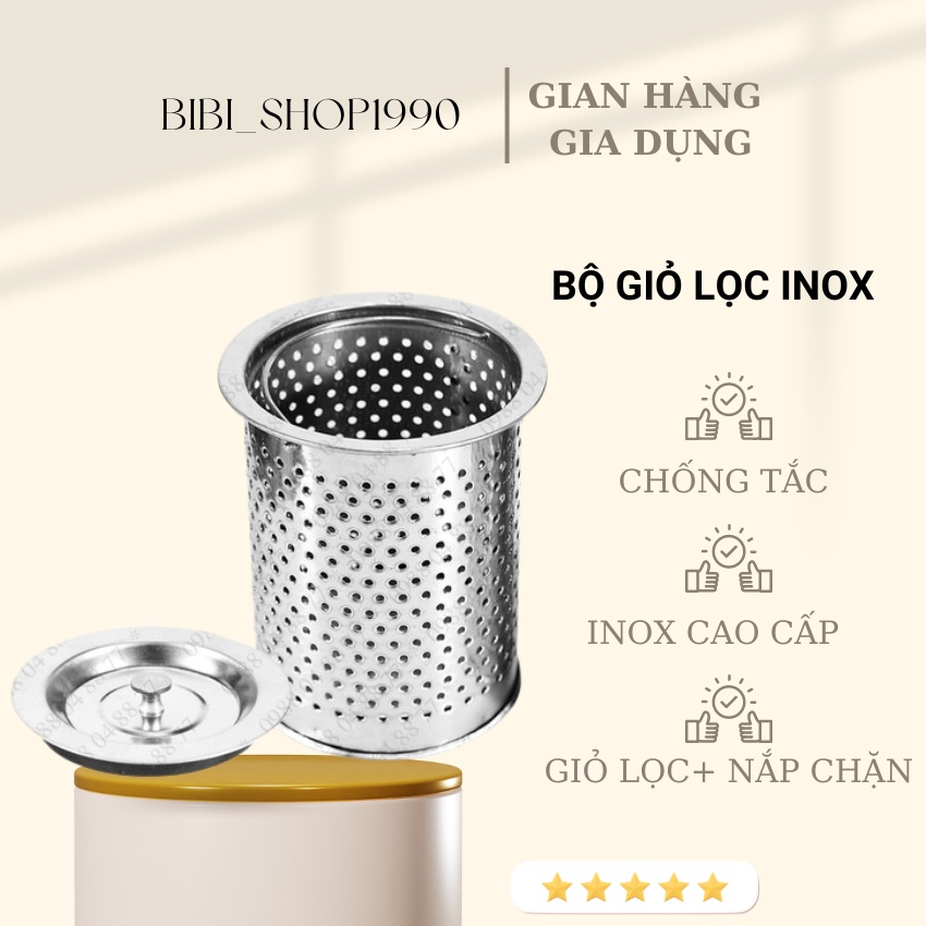 Bộ giỏ lọc và nắp chặn rác bồn rửa bát bằng inox cao cấp (GVN02)