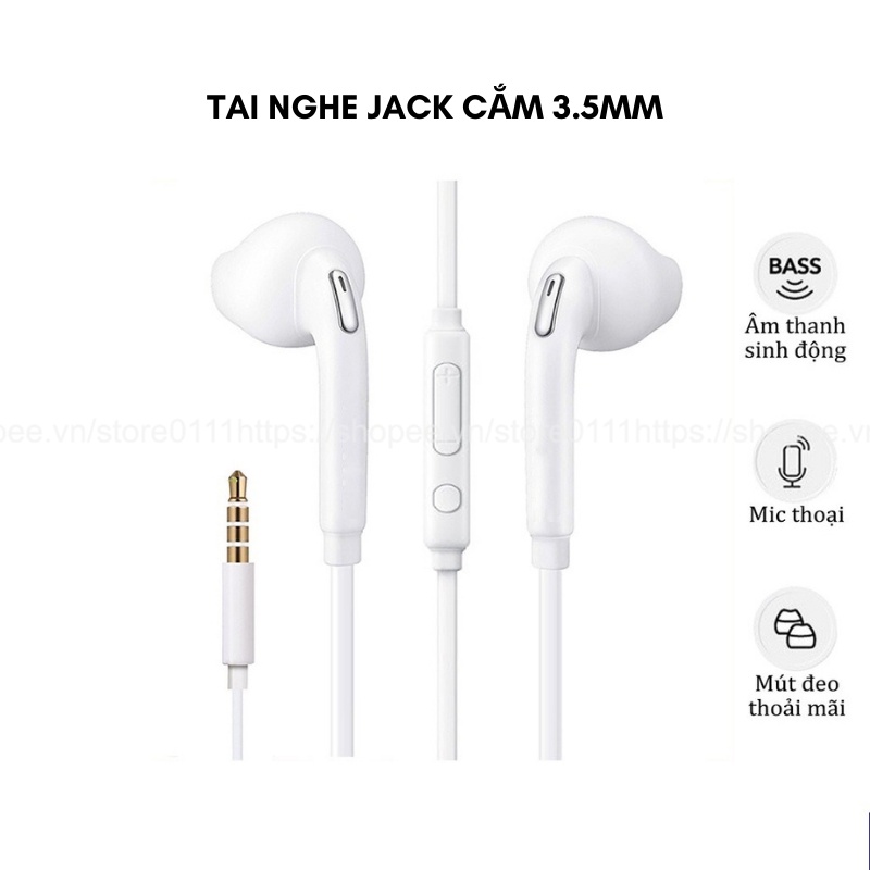 Tai nghe chuôi tròn jack cắm 3.5mm tích hợp mic đàm thoại tương thích cho điện thoại, PC, laptop, máy nghe nhạc