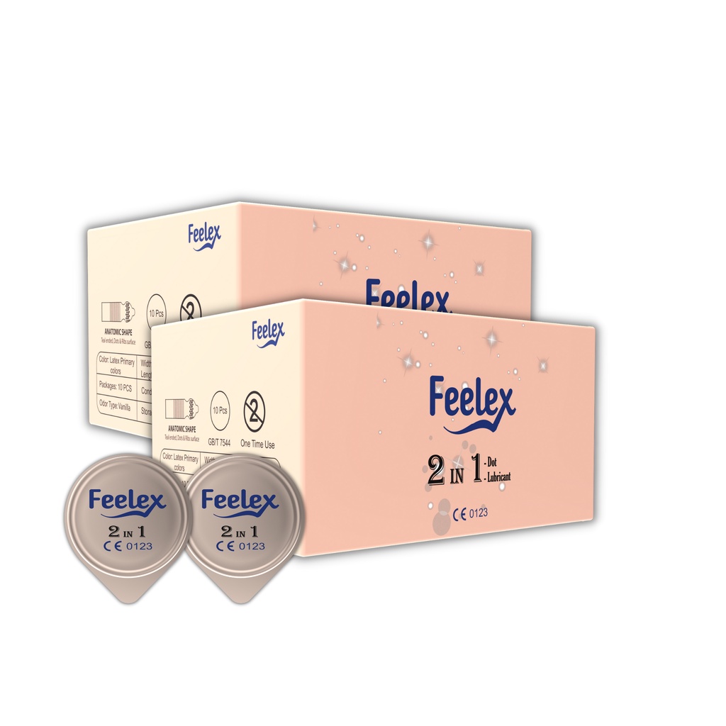 Bộ 2 hộp bao cao su gai Feelex 2 in 1 nhiều gân gai và gel bôi trơn, mỏng hàng cao cấp hộp 10 bcs