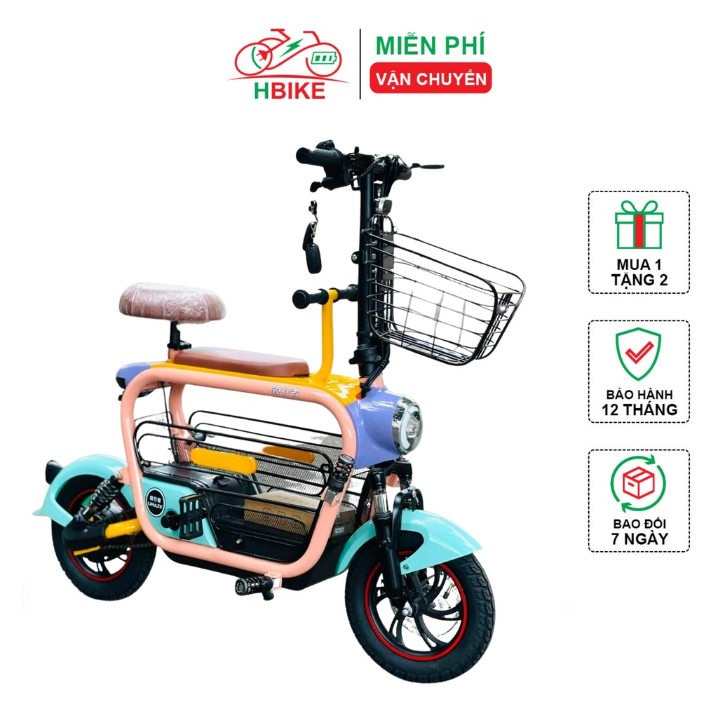Xe đạp điện mini Lihaze, xe điện hotgirl HBike pin Lithium chính hãng tặng kèm giỏ sắt, bảo hành 24 tháng toàn quốc