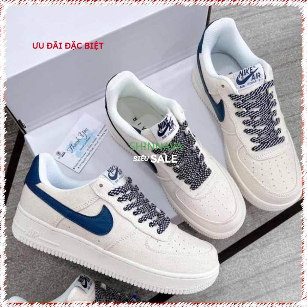 Giày AIR Force 1 Canvas Navy, Giày AF1 vải xé màu kem sữa tăng chiều cao Nam Nữ