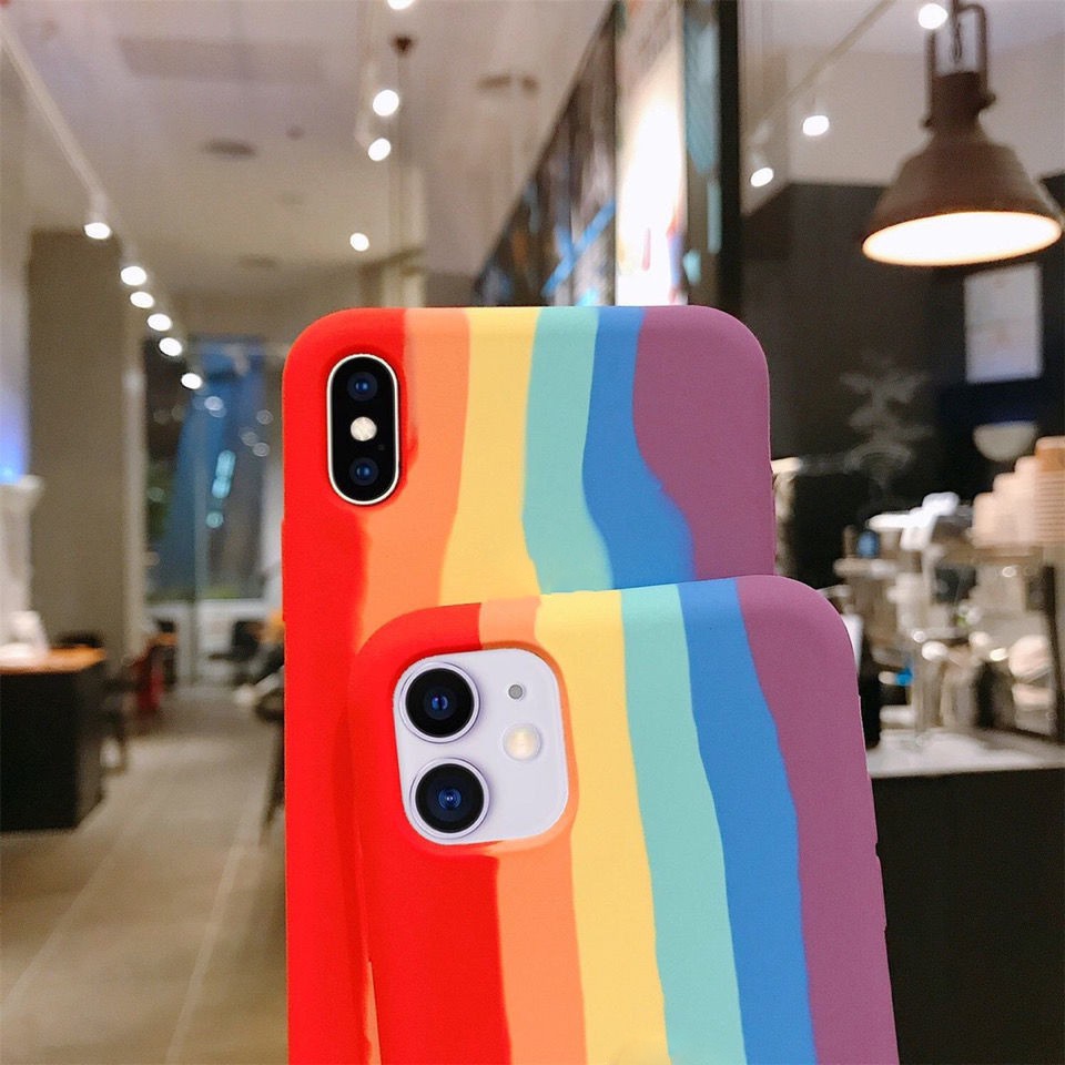 Ốp Điện Thoại Silicon Dẻo Màu Cầu Vồng Kèm Logo Cho iPhone 14 13 12 11 Pro MaxX XR XS MAS 8 7 Plus + SE 2020