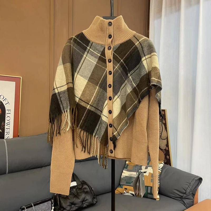 Áo Khoác Cardigan Cổ Cao Giả Hai Lớp Phối Tua Rua Mẫu Mới 2022 Thời Trang Thu Đông Cho Nữ