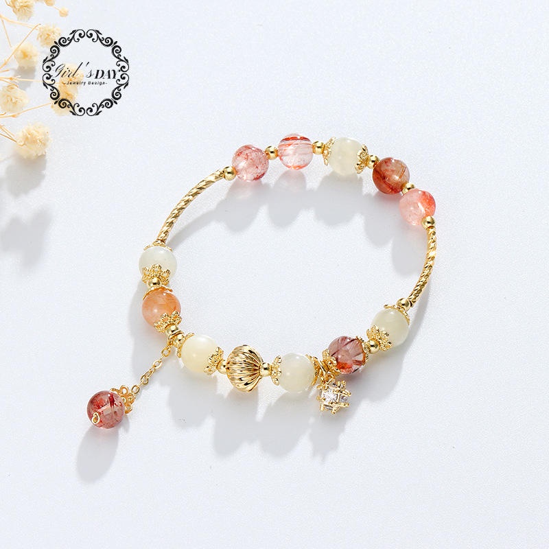 Vòng Tay Đính Đá Zircon Nhiều Màu Sắc Họa Tiết Hoa Đào Xinh Xắn Cho Nữ