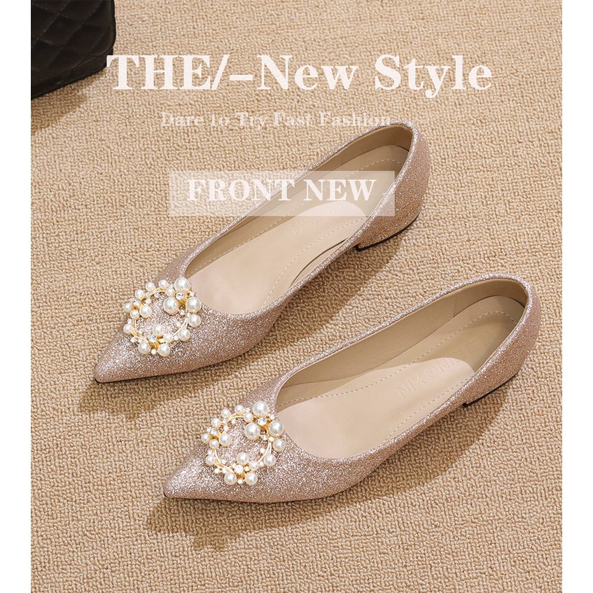 Giày Búp Bê Đế Mềm Mũi Nhọn Đính Đá Trang Trí Lấp Lánh Thời Trang 2022 Cho Nữ Size 32-46