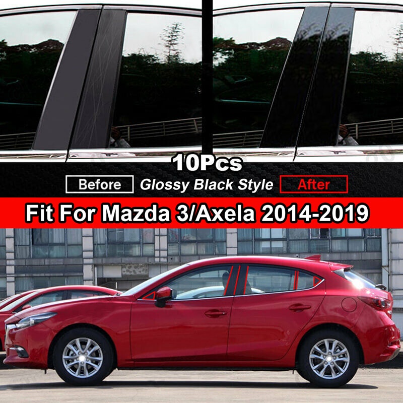 Bộ 10 Đề Can Màu Đen Bóng Dán Viền Cửa Sổ Xe Hơi Mazda 3 / Axela 2014-2019