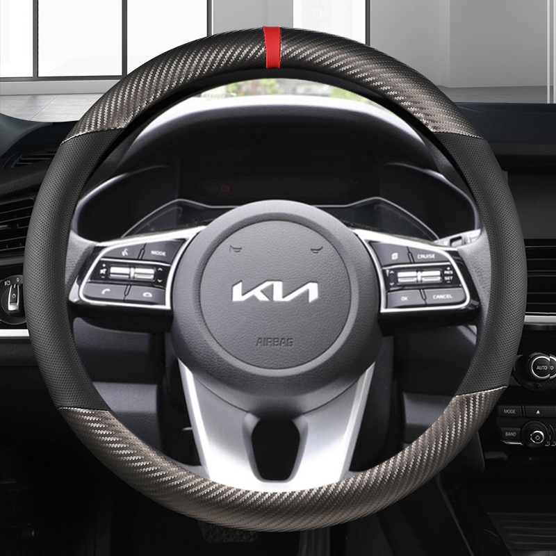 Vỏ Bọc Vô Lăng Xe Hơi Bằng Da + Sợi Carbon 38cm 15 "Cho Kia Ceed Sportage Picanto Cerato Seltos Soul Rio 3 4 5 K3 K5 2022