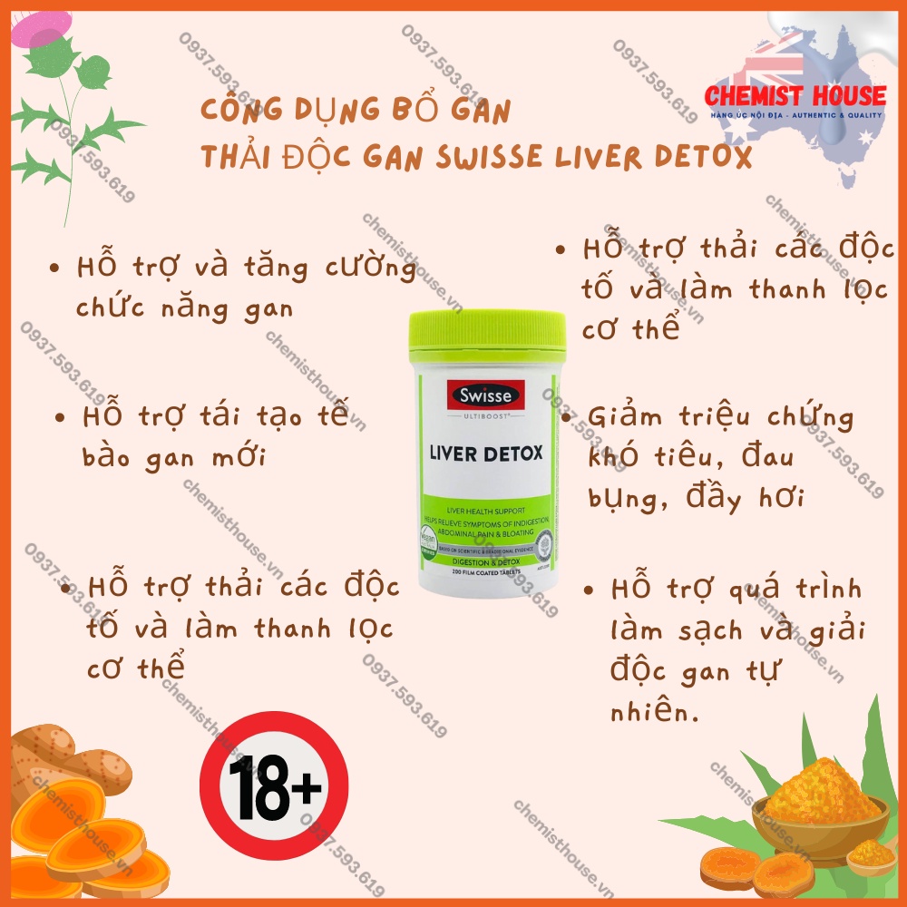 Viên uống hỗ trợ thải độc gan mát gan Úc - Swisse Ultiboost Liver Detox 60 120 200 viên có mã unique check code