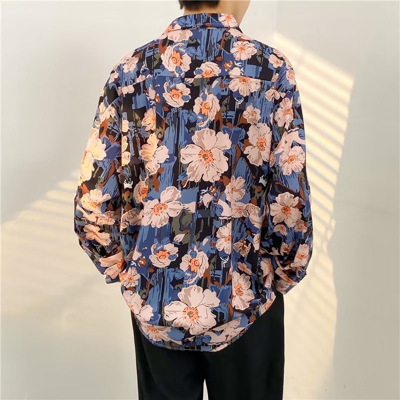 Áo Sơ Mi Nam Tay Dài Dáng Rộng In Họa Tiết Hoa Phong Cách Hàn Quốc Thời Trang Mùa Thu 2022
