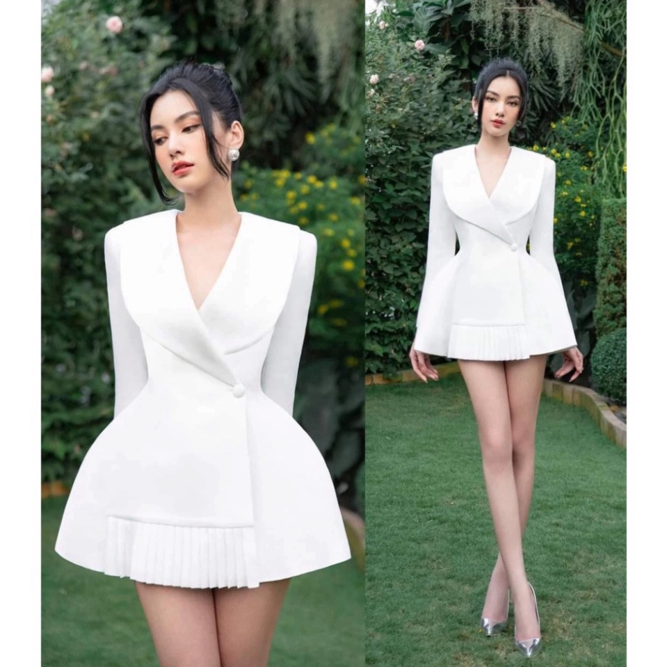 Set áo quần kiểu đầm vest dáng xòe xếp ly phối quần short (HÀNG CAO CẤP) cao cấp dạ hội dự tiệc đám cưới đi b