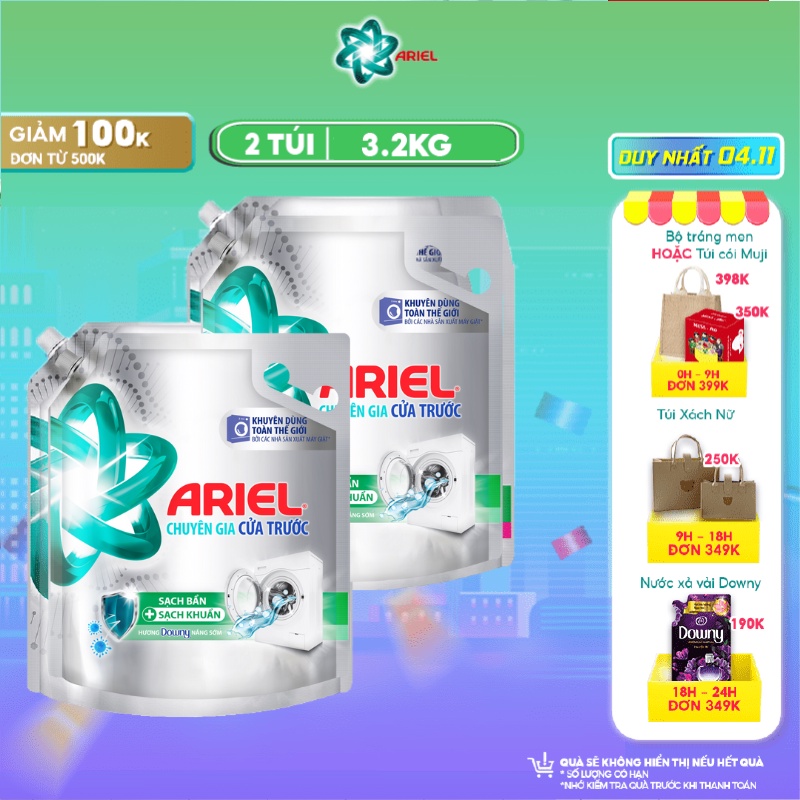 Combo 2 Túi Nước Giặt Ariel Cửa Trước Hương Downy nắng sớm 3.2Kg/túi