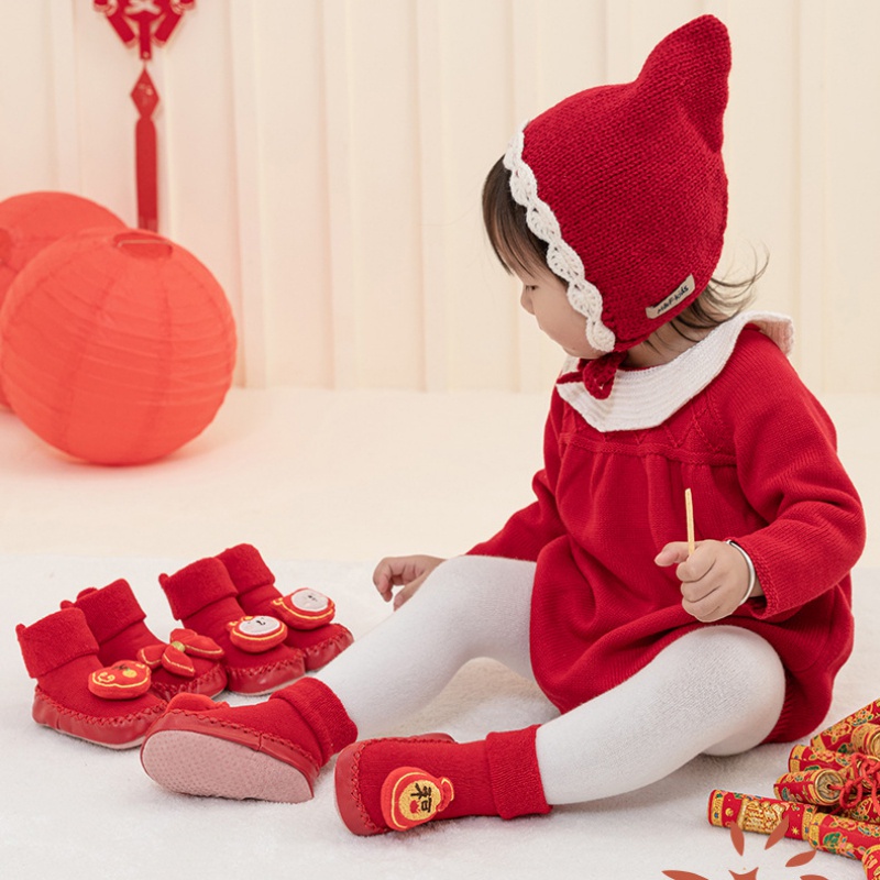 Vớ Da Dày Dặn Chống Trượt Họa Tiết Hoạt Hình Thời Trang Thu Đông Cho Bé