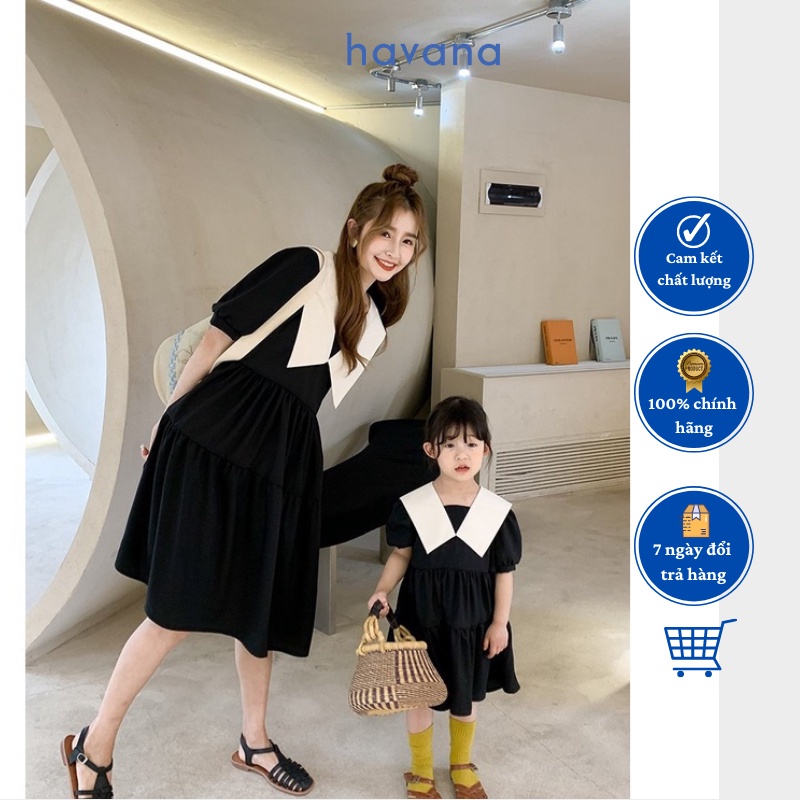 Set váy đôi đen thiết kế dành riêng cho mẹ và bé Váy xinh chất lượng cao