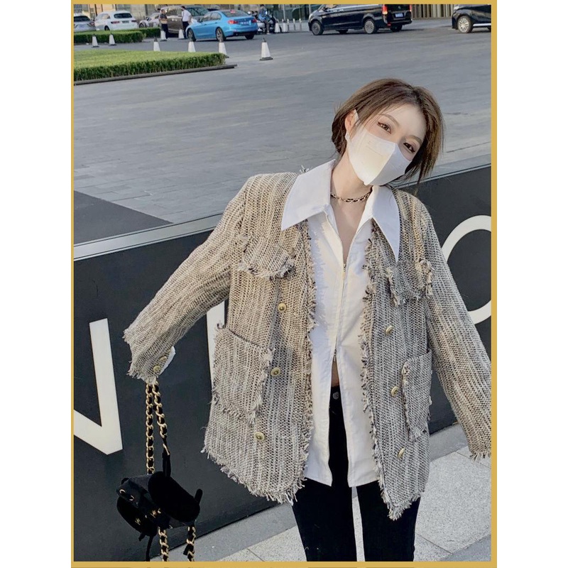 áo dạ tweed áo khoát nữ áo ấm nữ Áo Khoác Tay Dài Cổ Chữ V Phong Cách Thời Trang Thu Đông Cho Nữ
