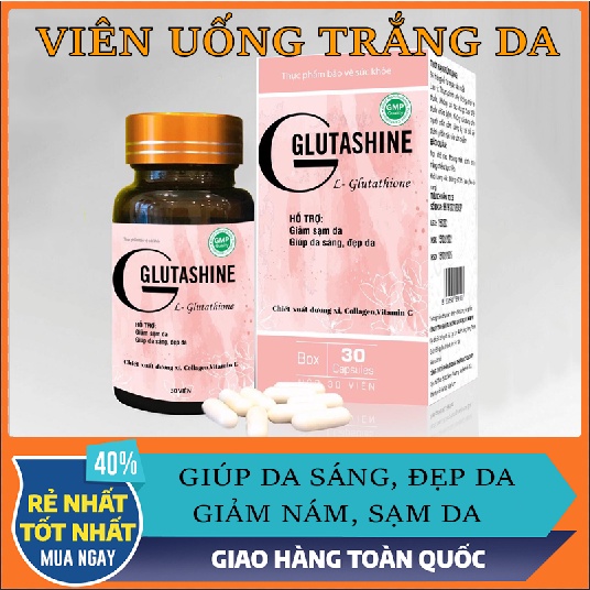 Viên Uống Trắng Da Mờ Nám GlutaShine - Trắng đẹp da, căng mịn da nhanh, Chống lão hóa - 30 viên