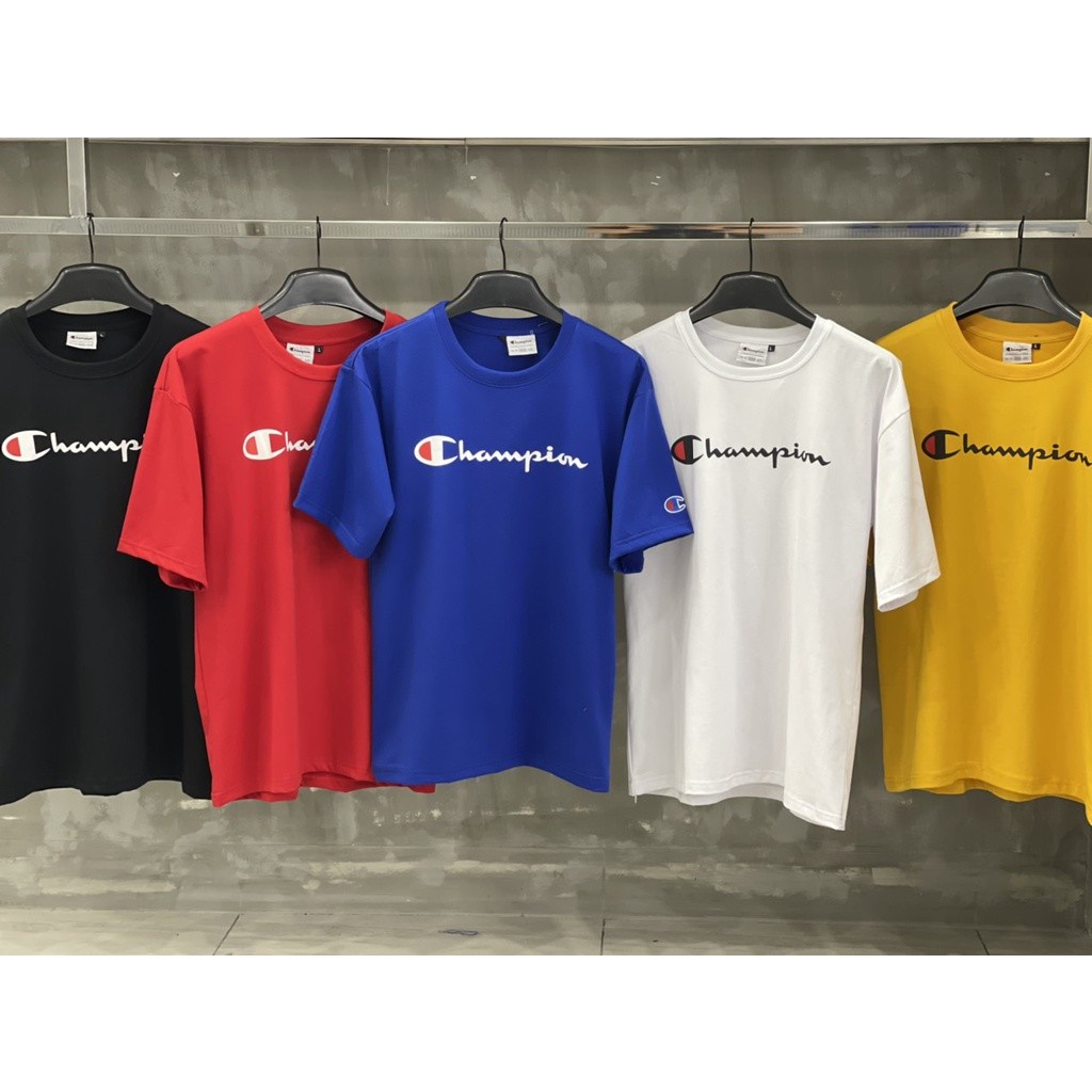 Áo thun tay lỡ nam nữa champion , tee basic logo thêu tay đủ màu , áo phông unisex oversize form rộng - gin store