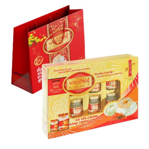 (Hộp quà) Yến Sào wins'Nest 25% tổ yến chưng đông trùng hạ thảo (6 Lọ x 70 ml / Hộp) kèm túi xách