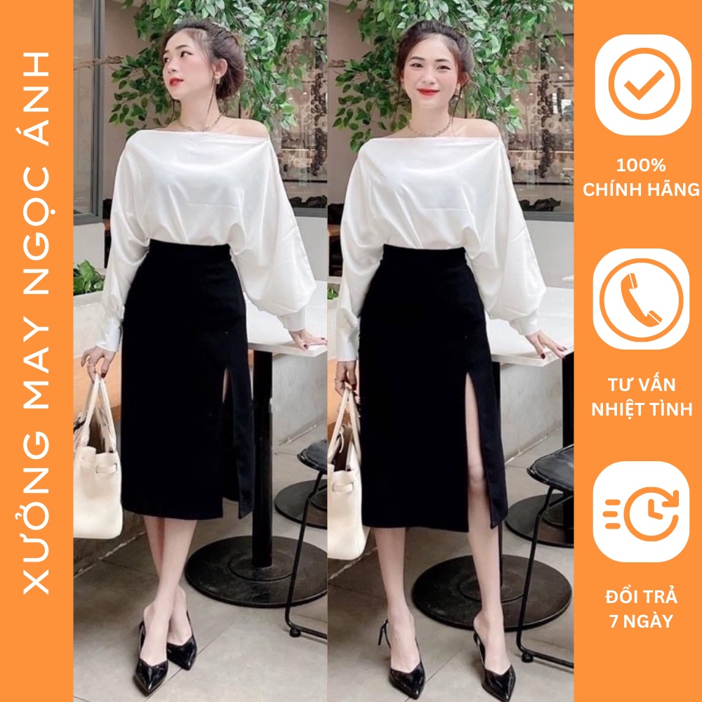 Chân váy công sở dài chữ a xẻ tà cạp cao nữ chất tuyết mưa dáng dài XƯỞNG MAY NGỌC ANH