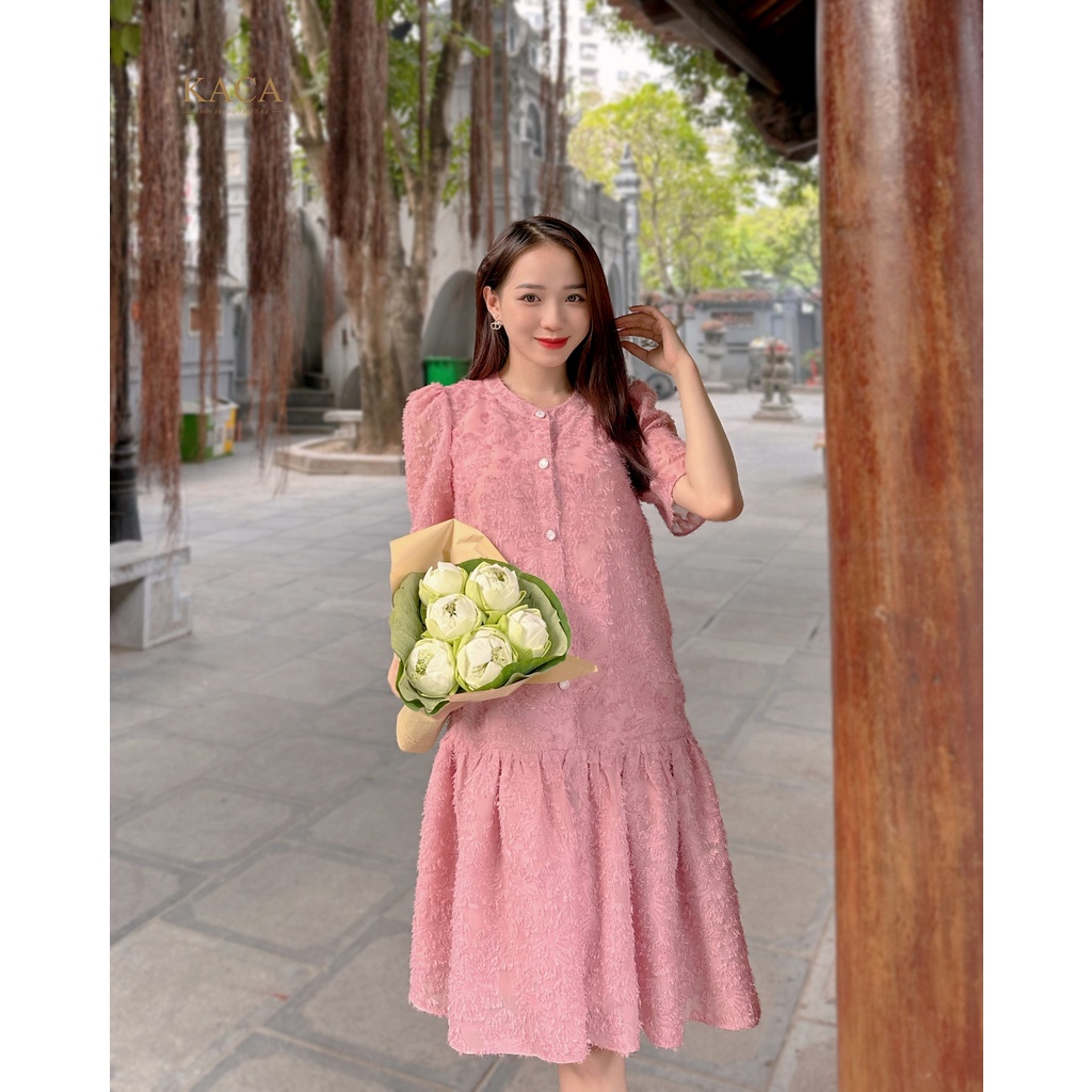 Váy thiết kế Maris Dress váy tay lỡ, có cúc váy hồng rose vải xù - KACA