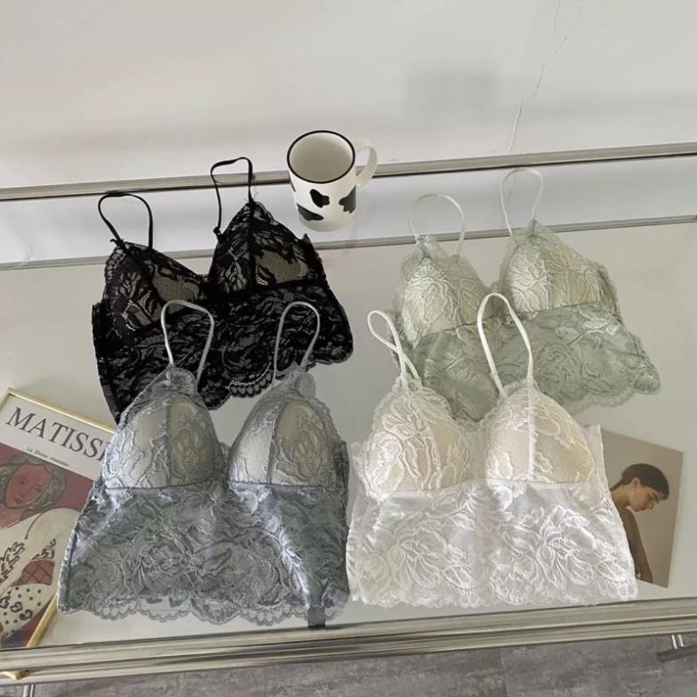 Áo Bra Nữ Ren Softie 2 Dây Mảnh Cổ V Dáng Lửng Có Đệm Ngực Trend Mới 9002
