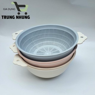 Bộ thau rổ nhựa, rổ nhựa kèm chậu, rổ chậu 2 lớp có tai cầm