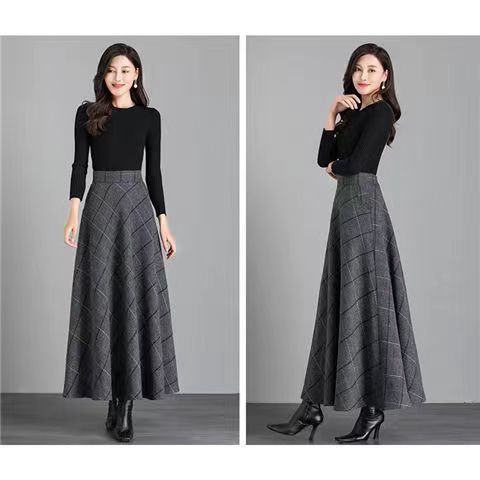 Chân Váy Len Chữ A Dáng Dài Lưng Cao Họa Tiết Kẻ Sọc Thời Trang Thu Đông Hàng Mới 2022