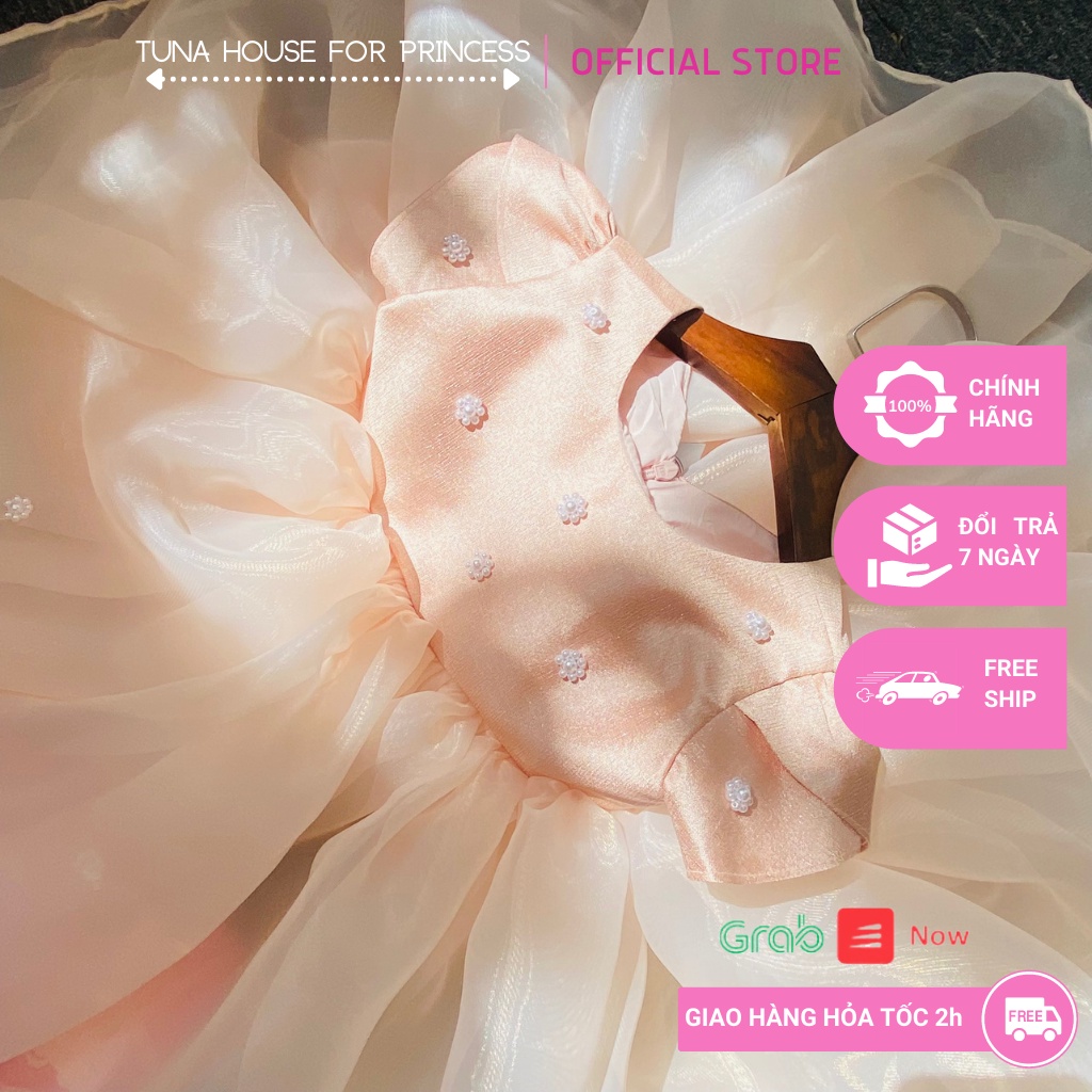 Váy đầm xoè công chúa thiết kế cho bé gái Doris cam nude đính hạt bồng bềnh - Tuna House For Princess
