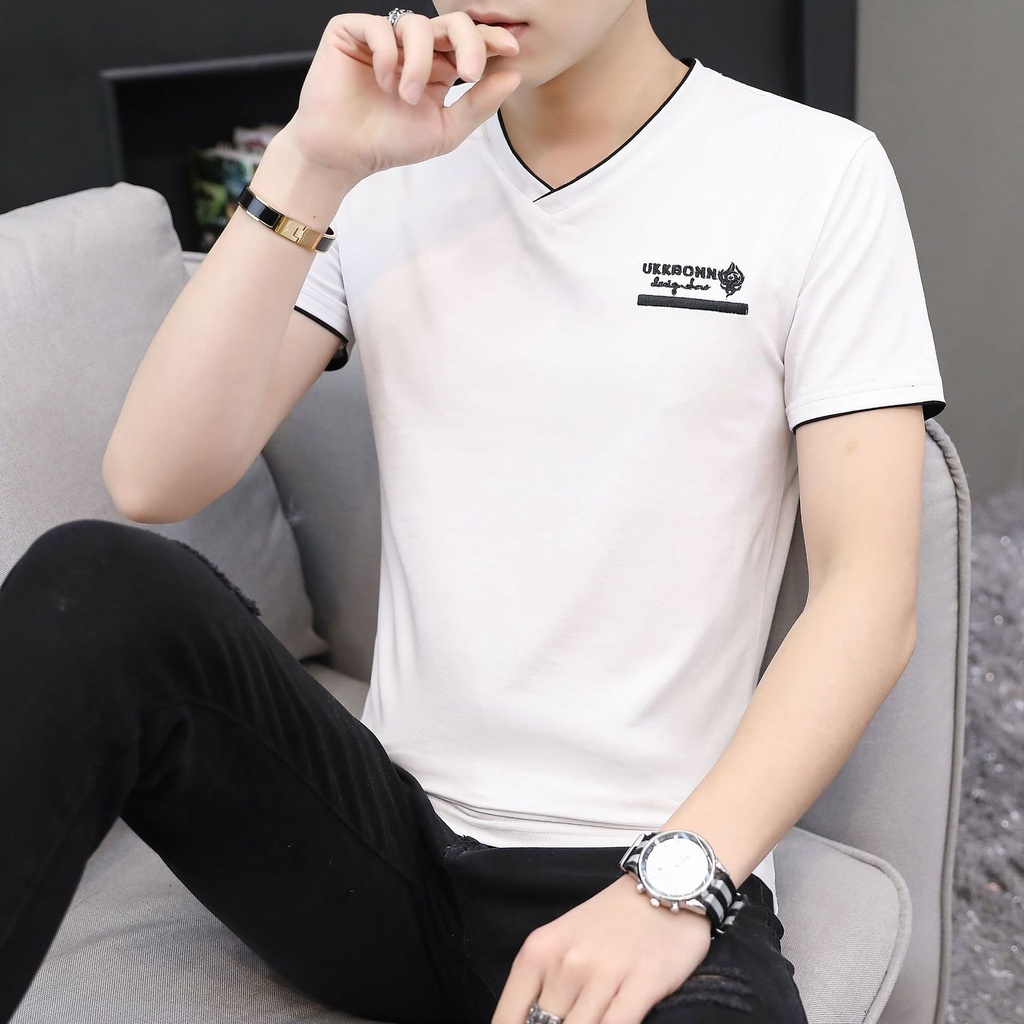 Áo thun nam tay ngắn cổ tim LIVATA dáng basic 5 màu thời trang cá tính trẻ đẹp phong cách áo phông ôm body NA580