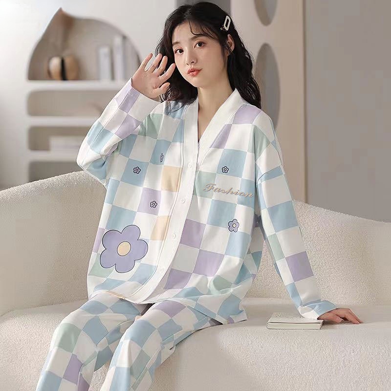 Đồ ngủ dài tay nữ cotton✨dài tay size lớn dễ thương bộ đồ mặc nhà mùa xuân thu có thể mặc ngoài TTK419