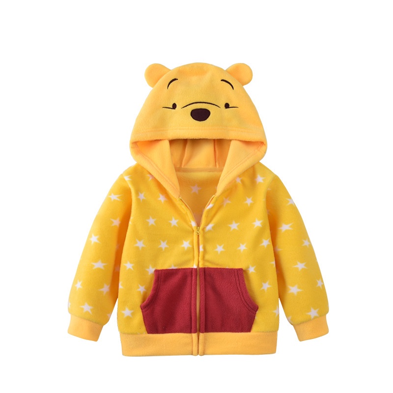 Gấu dâu Lotso Áo Khoác cardigan Có Nón Dáng Rộng Có Khóa Kéo In Hoạt Hình Winnie the Pooh Gấu Dâu Tây Chuột Mickey Minnie Cho Bé Trai Bé Gái