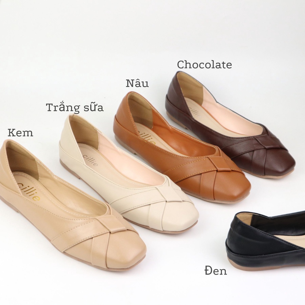 Giày búp bê nữ mũi vuông nơ đế bằng êm chân 1136 - Mang công sở dạo phố