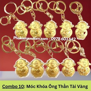Combo 10 móc khóa ông thần tài vàng, kích thước: 17cmx9cm, màu vàng - sp005977