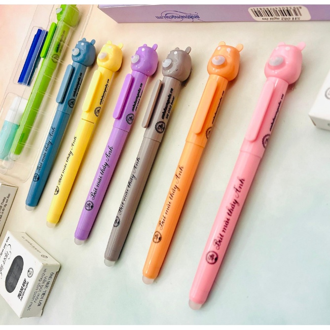 Bút mực xóa được SH082 gấu mini ngòi bút êm trơn nhiều màu sắc, bút mực Ánh Dương