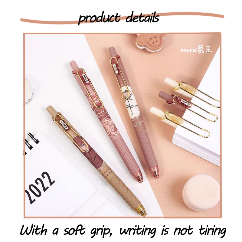 Bút Bi Mực Đen Ngòi 0.5mm In Hình Hoa Hồng Đáng Yêu