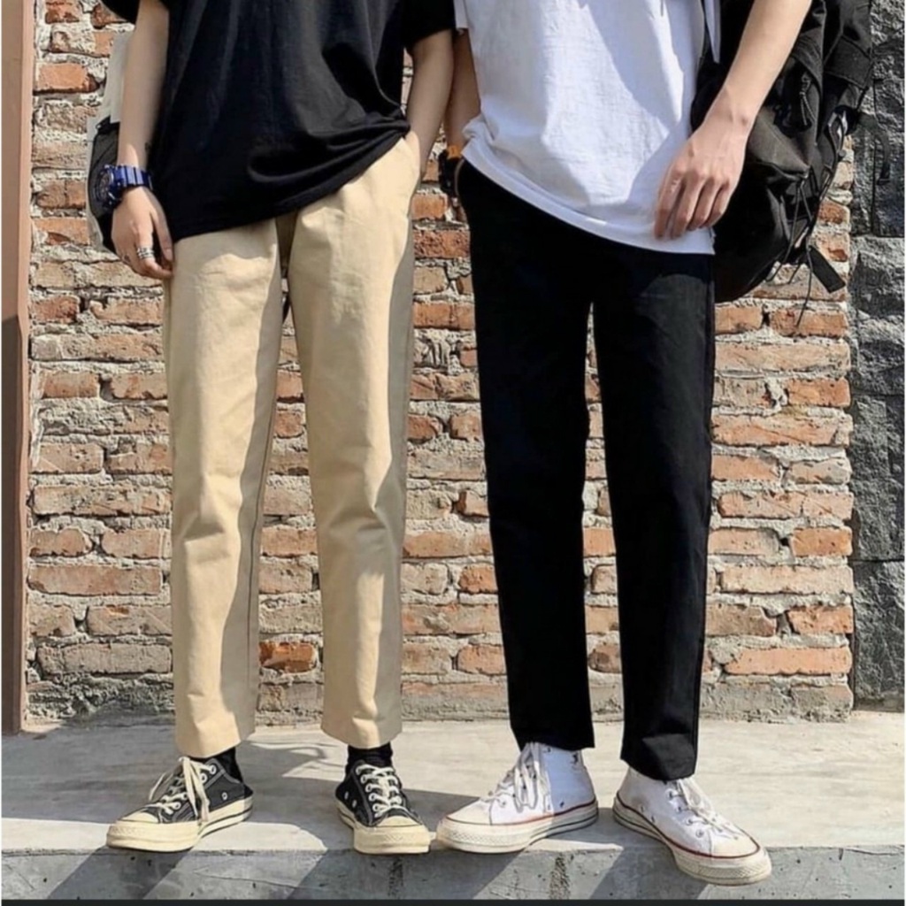 Quần Jogger Baggy Túi Hộp Trơn Dáng Suông Dài ống côn - Chất Vải Kaki Kiểu Thể Thao UNISEX Hai Màu Đen,kem 01x