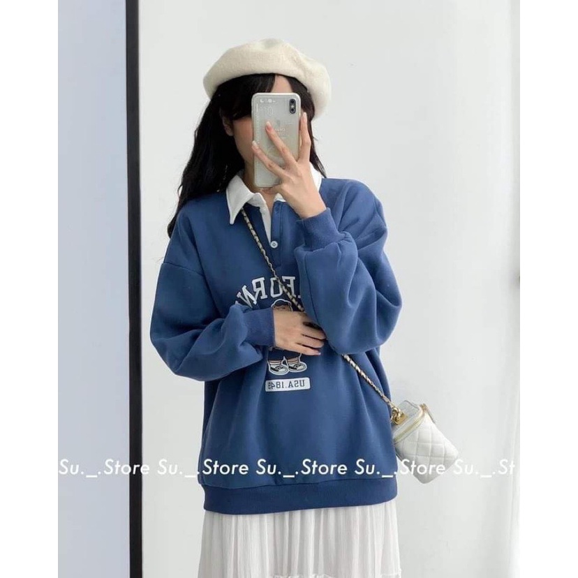 Áo polo CALIFORNIA nữ dài tay hình gấu Chất nỉ cotton ZADOLA