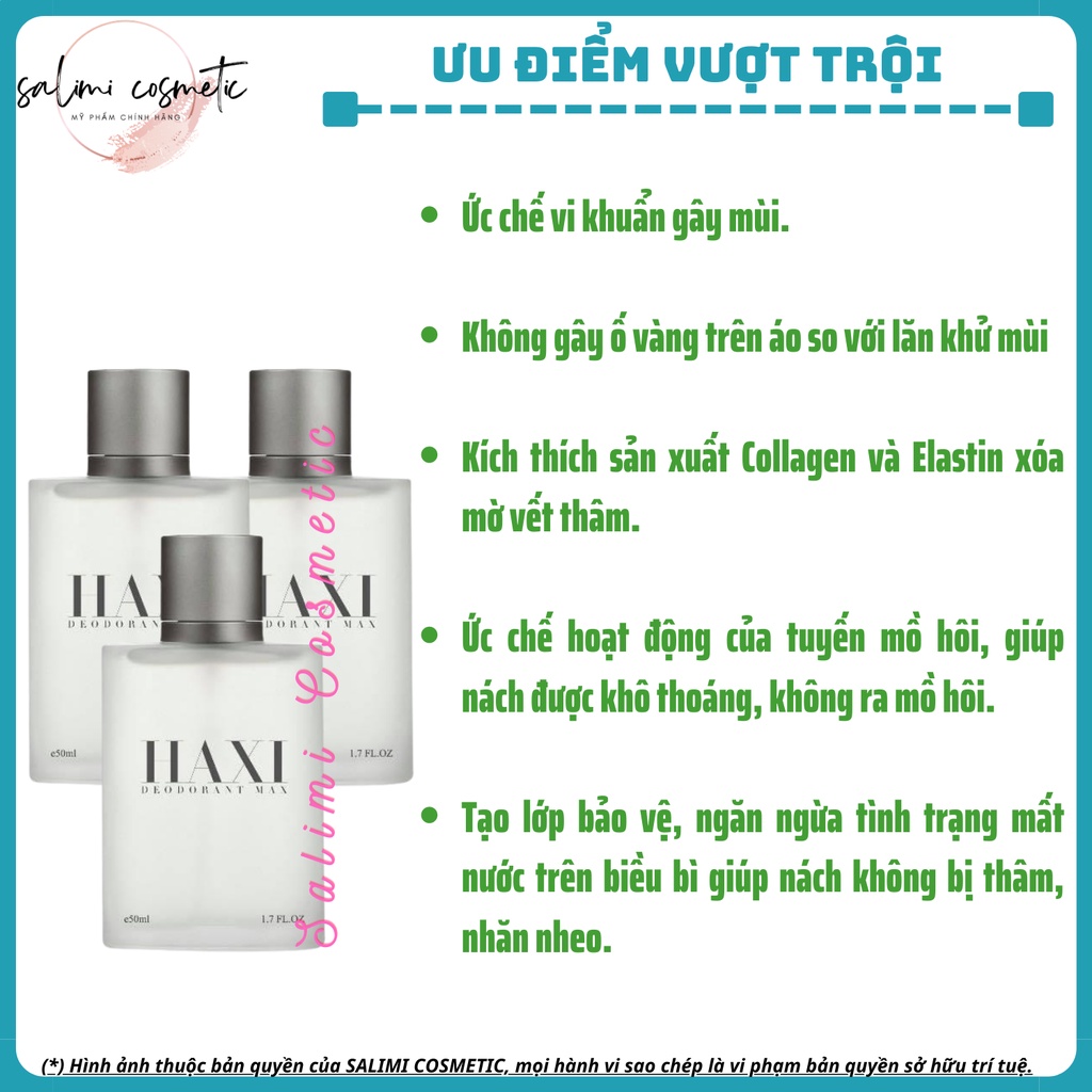 Xịt Hôi Nách HAXI - Hỗ Trợ Trị Hôi Nách, Ra Mồ Hôi Nách, Không Gây Ố Vàng Trên Áo | Dung Tích 50ml