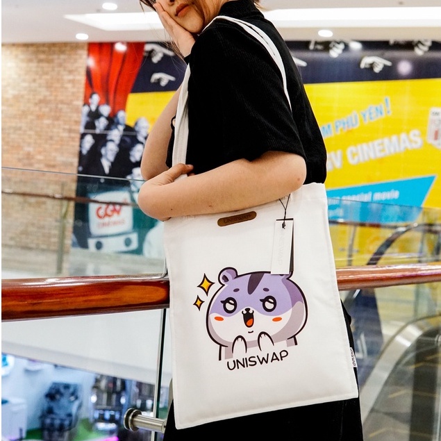 Túi canvas đựng đồ dùng, sách vở tiện dụng, UNISWAP CV-02/E vải 2 lớp màu trắng