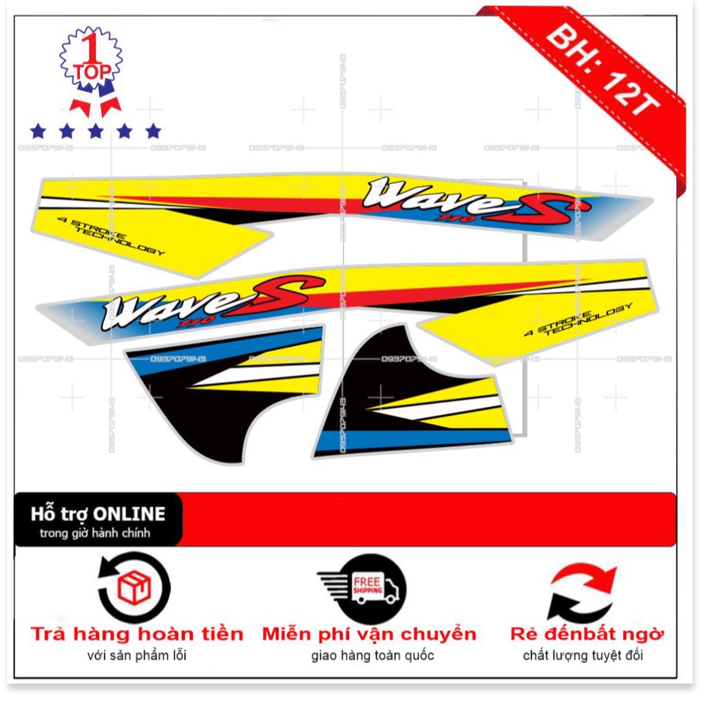 FREE SHIP + SALE SỐC +DECAL PVC 5 LỚP CHẤT LƯỢNG CAO Tem rời wave S110 nhỏ đời đầu bạc