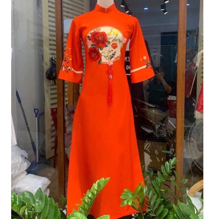 Áo dài cách tân đỏ dành cho mẹ và bé hàng VN cao cấp