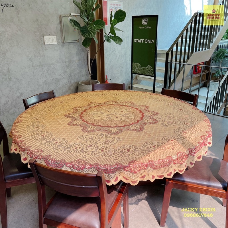 💗FREESHIP💗 Khăn trải bàn vải tròn 180cm ren hoa - HÀNG ĐẸP