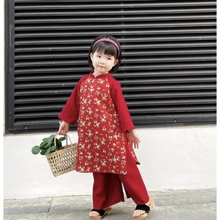 Áo Dài Bé Gái CELINA D01 Áo Dài Cách Tân Cho Bé Gái TẶNG Kèm Bờm Chất Liệu Nhung Tăm Cao Cấp Hoa Tiết Hoa Nhí