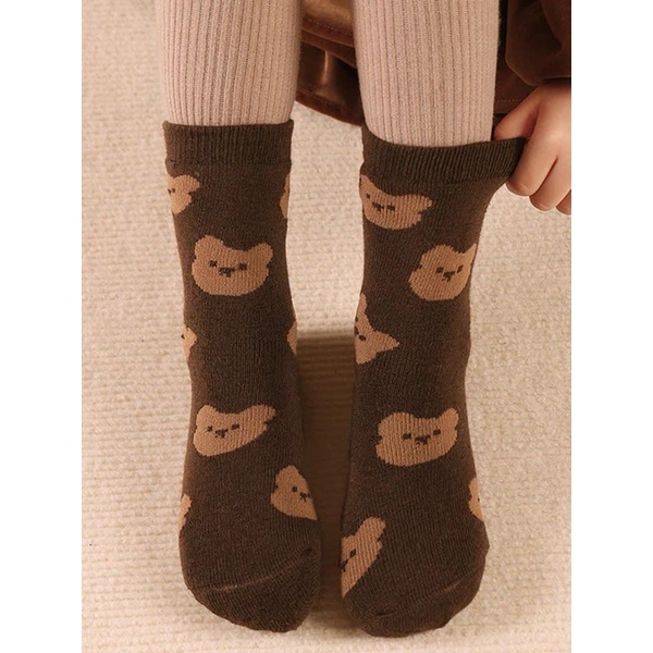 SET 10 ĐÔI TẤT HÌNH GẤU NÂU KẺ HOA BT GB