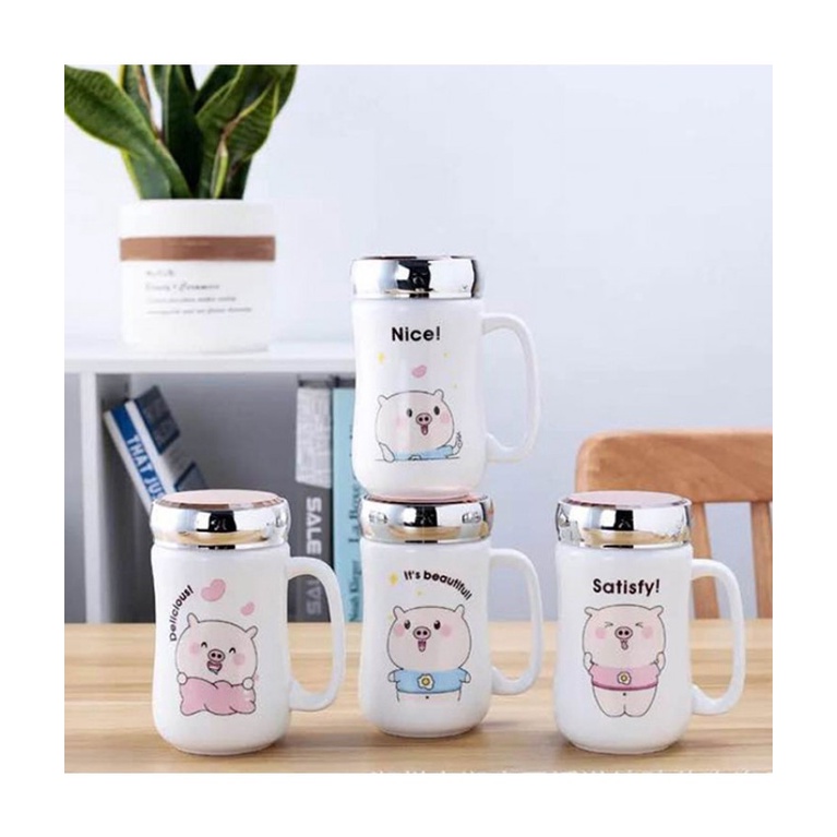 Ly sứ nắp gương, Cốc sứ nắp gương có quai nhiều hình - FUJIKA