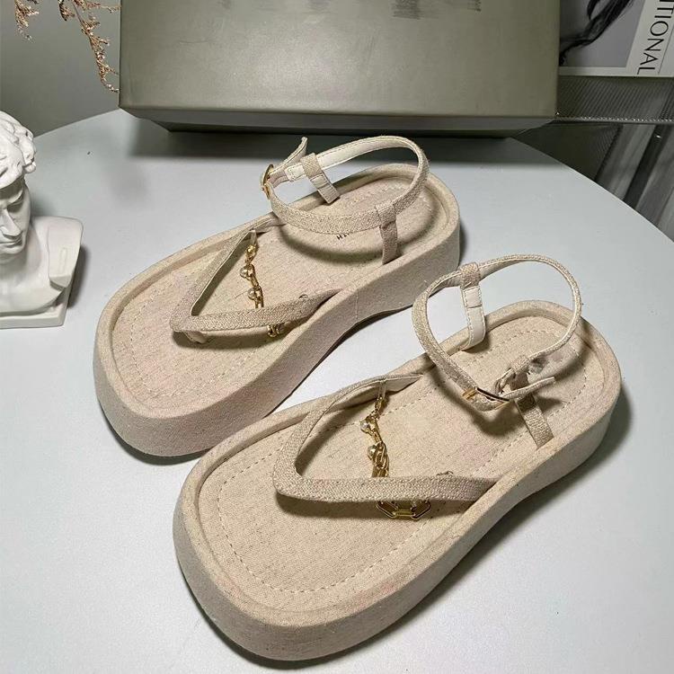 Giày Sandal Đế Dày Tăng Chiều Cao Bằng Vải Bạt Thời Trang Nữ